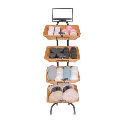 4 Tiered Rectangle Basket Display Stand with Sign Holder